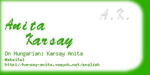 anita karsay business card